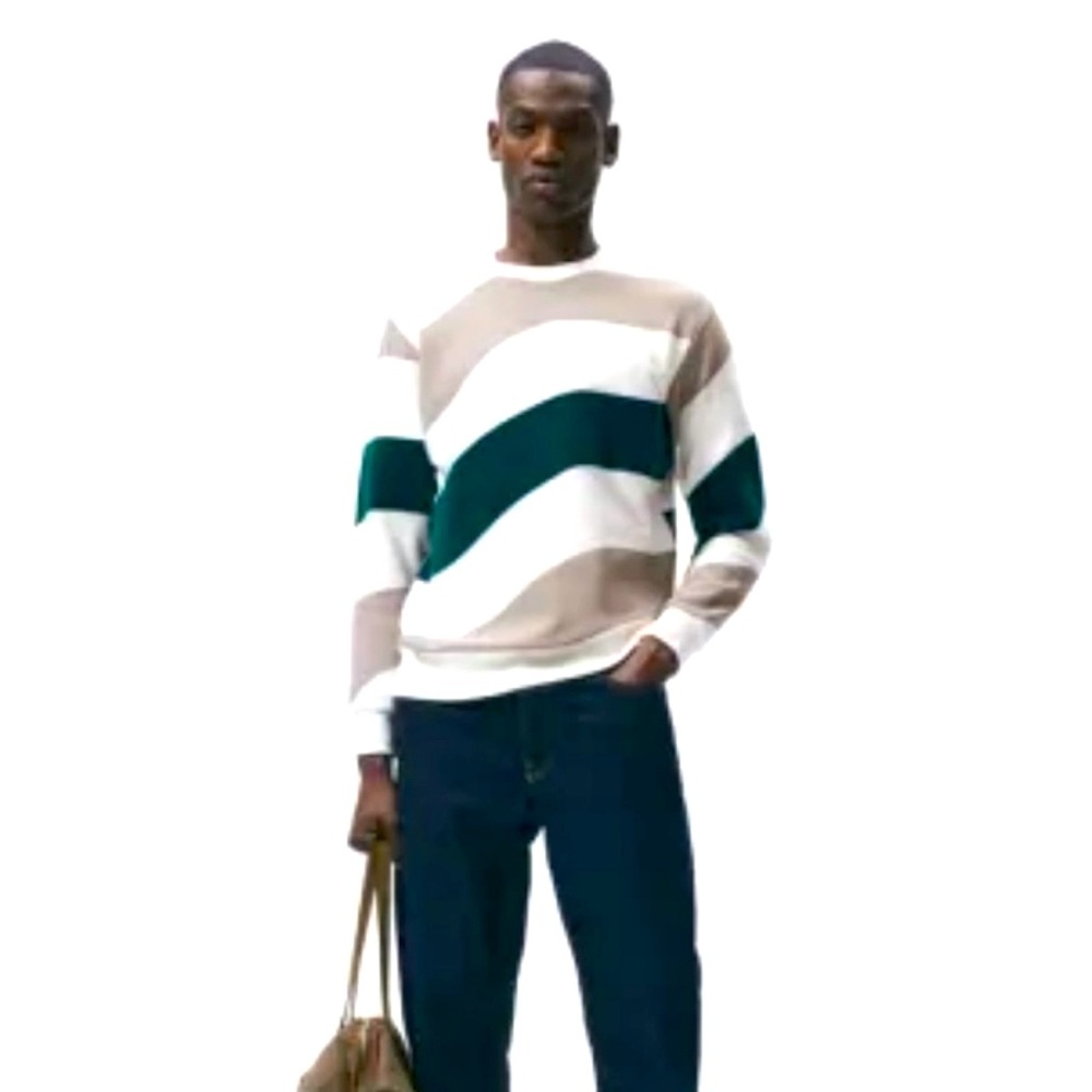 Zara Men's Crewneck Sweater - Beige, White, Green